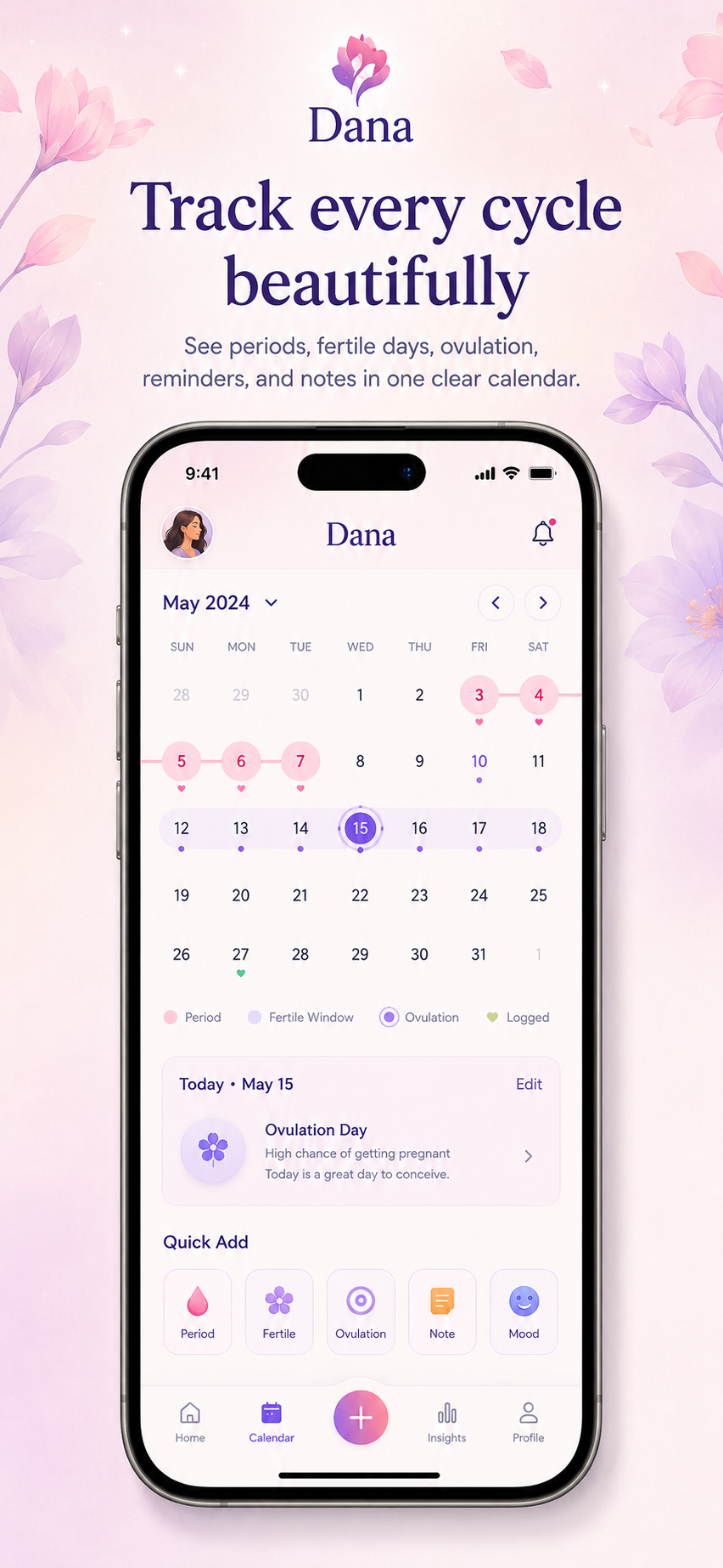 Dana app — Cycle calendar